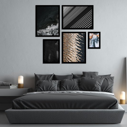 Conjunto de Quadros Texturas Abstratas Geométricas Kit com 5 Quadros