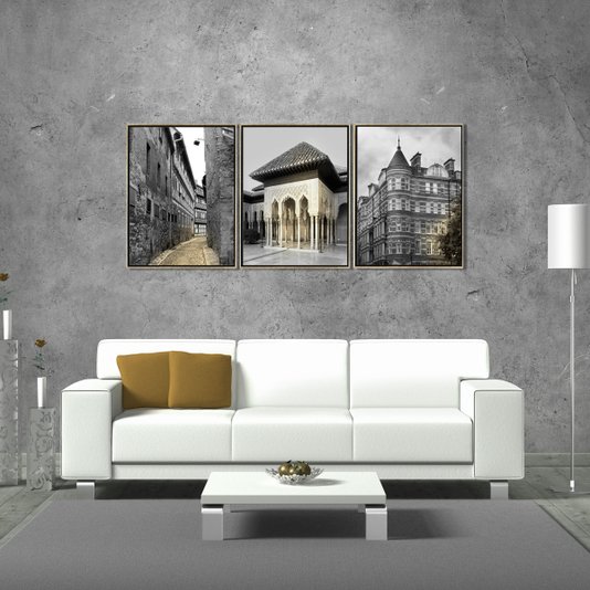 Conjunto Tela Canvas Paisagens Urbanas 3 Quadros de 30x40 cm