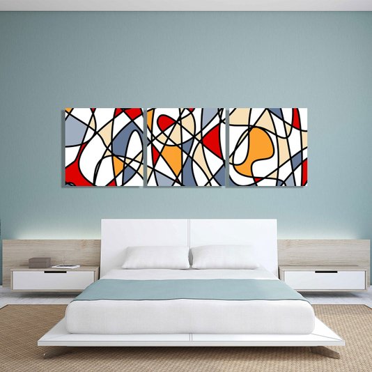 Conjunto de Telas Decorativas Abstratas Kit com 3 Telas de 100x100 cm