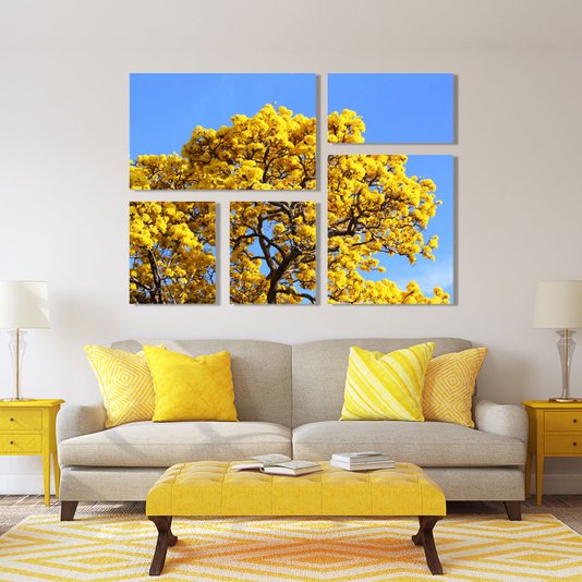 Conjunto de Telas Decorativas Árvore Ipê Amarelo Kit com 5 Telas