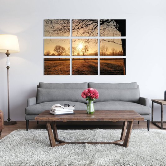 Conjunto de Telas Decorativas Paisagem de Campo com Nascer do Sol Kit com 9 Telas 60x40cm