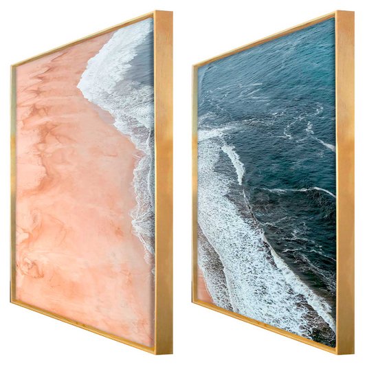Conjunto de Telas em Canvas Paisagem Praia com Moldura Natural