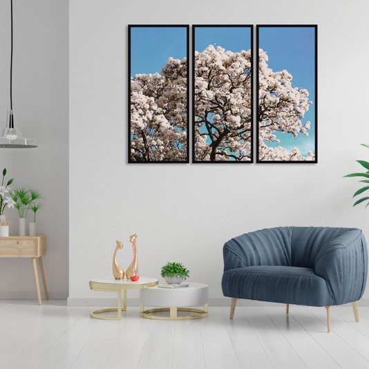 Conjunto Kit com 3 Quadros Árvore Ipê Branco: Conecte-se com a Natureza na sua Decoração