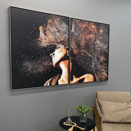Conjunto Tela Canvas com Moldura Mulher Cabelo Esvoaçantes 190x120 cm