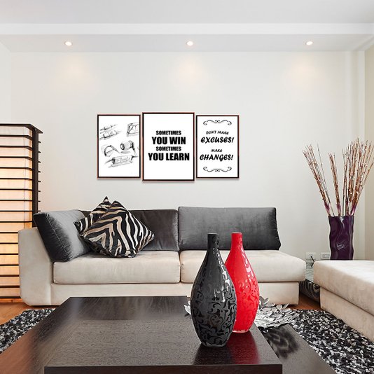 Conjunto Tela Canvas Frases e Fone de Ouvido Kit com 3 Quadros