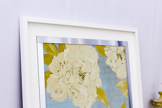 Quadro Decorativo com Espelho Floral Flores Brancas 80x80cm