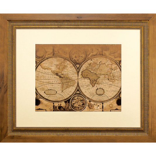 Quadro Decorativo Mapa Mundi Envelhecido com Moldura Dupla 60x50cm