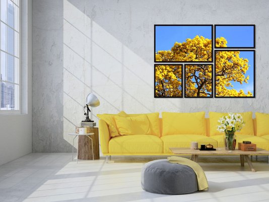 Conjunto Quadros Decor Árvore Ipê Amarelo Kit com 5 Quadros