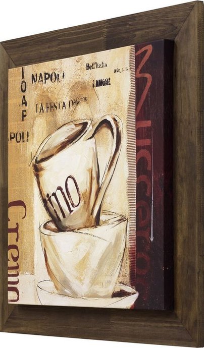 Quadro Tela Decorativa com Moldura Rústica Xícara de Café 75x75cm