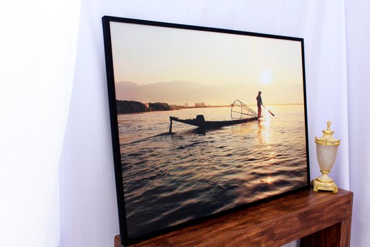 Quadro Decorativo com Impressão Personalizada Pescador ao Pôr do Sol