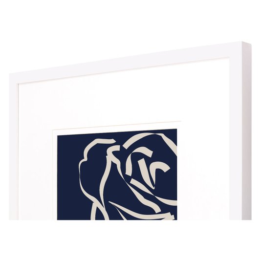 Quadro Decorativo Floral Silhueta Rosa com Moldura Branca 60x60cm