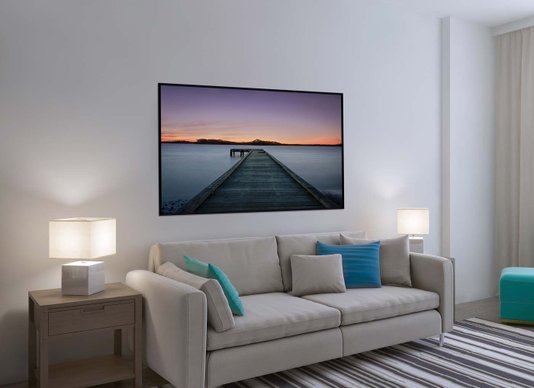 Quadro Decorativo com Moldura Preta Paisagem Lago com Pier 150x100cm