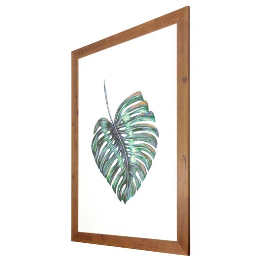 Quadro Decorativo Folha Verde Minimalista com Moldura Rústica 80x110cm