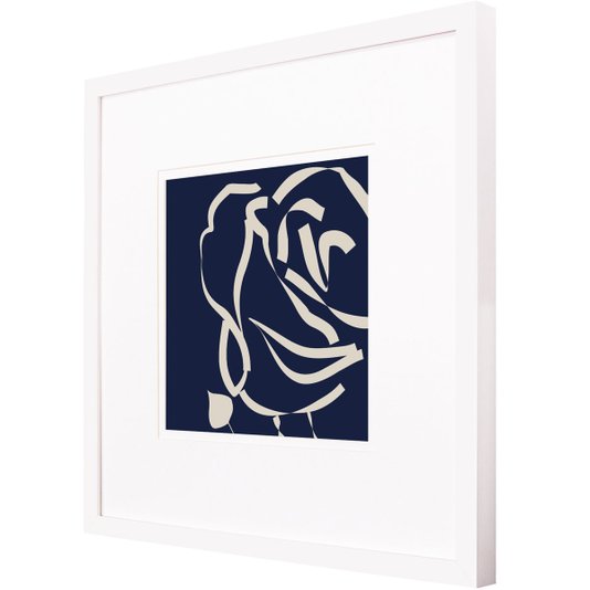 Quadro Decorativo Floral Silhueta Rosa com Moldura Branca 60x60cm