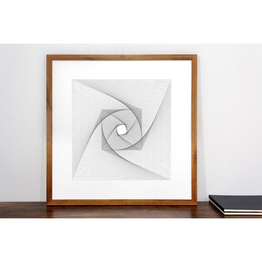 Quadro Decorativo com Moldura Rústica Arte Geométrica Desenho a Lápis