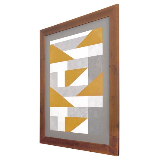 Quadro Abstrato Decor Amarelo e Cinza com Moldura Rústica 70x90cm