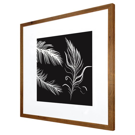 Quadro Decorativo com Moldura Rústica Silhueta Penas Brancas II 50x50cm