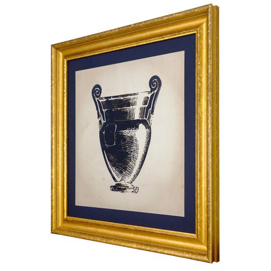 Quadro com Moldura Alto Padrão Dourada Ilustração Ânfora III 80x80cm