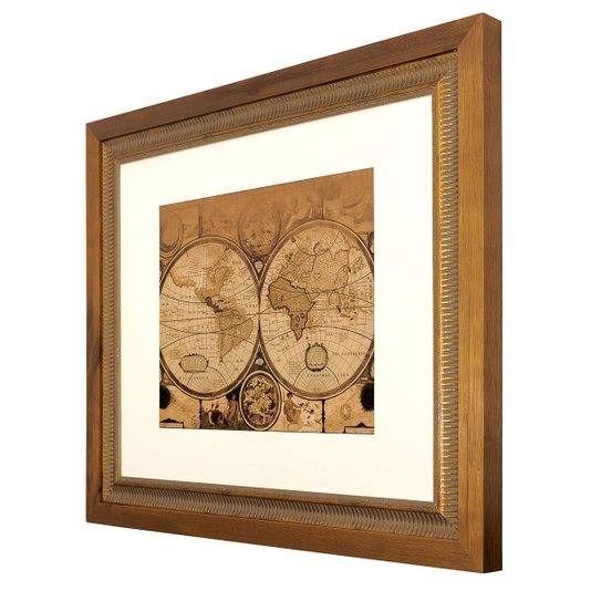 Quadro Decorativo Mapa Mundi Envelhecido com Moldura Dupla 60x50cm