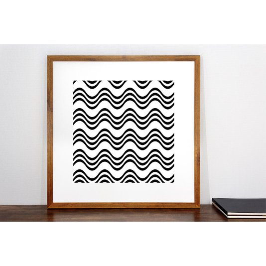 Quadro Decorativo com Moldura Rústica em Preto e Branco Ondas 70x70cm