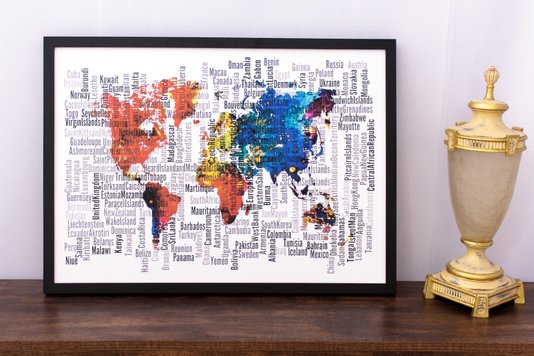 Quadro Decorativo Abstrato Mapa Mundo 70x50cm