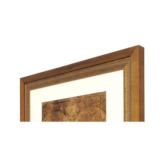 Quadro Decorativo com Moldura Dupla Mapa Mundi Envelhecido 60x50cm