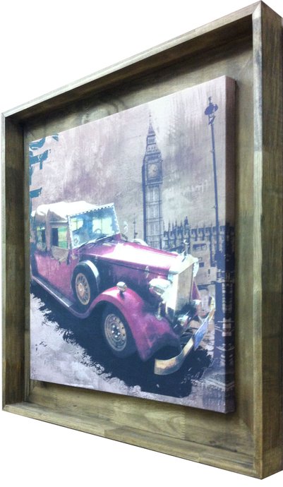 Quadro Decorativo com Strass Carro Antigo Vermelho Impressão Digital em Tela 80x80cm
