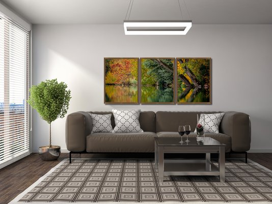 Kit de Quadros Decorativos Natureza Folhas de Outono Kit com 3 Quadros de 60x80cm