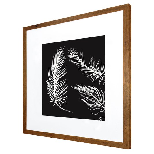 Quadro Decorativo com Moldura Rústica Silhueta Penas Brancas 50x50cm