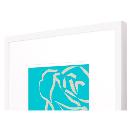 Quadro Decorativo Floral Silhueta Bege de Flor com Moldura Branca 60x60cm