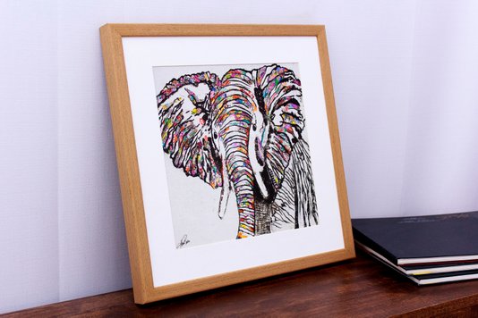 Quadro Decorativo Ilustração Elefante Colorido 40x40cm