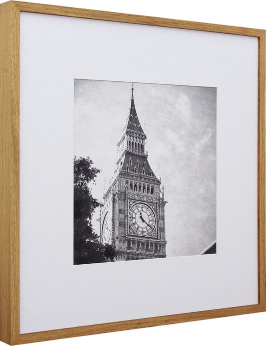 Quadro Decorativo com Moldura na Cor Carvalho Torre Big Ben de Londres Inglaterra 50x50cm
