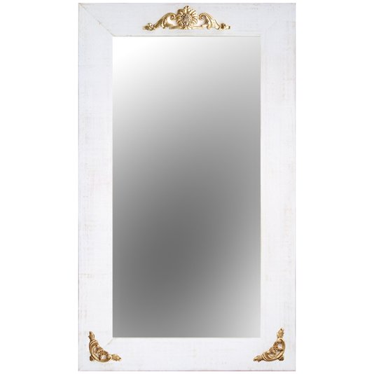 Espelho Branco Provençal Rústico com Bisotê e Apliques Dourados