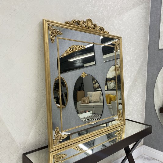 Espelho Clássico com Moldura Dourada Folheada À Mão com Folha Ouro 120x130 cm