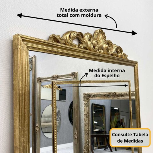 Espelho Clássico com Moldura Dourada Folheada À Mão com Folha Ouro: Luxo e Elegância