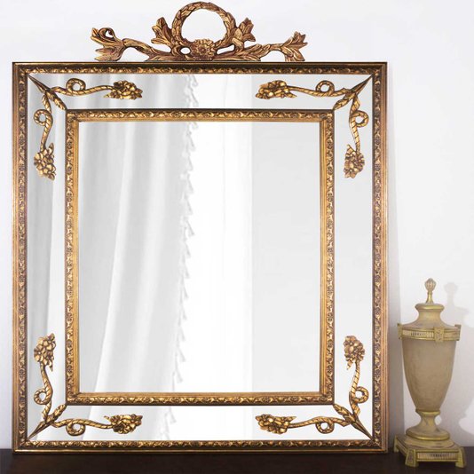 Espelho Clássico com Moldura e Apliques Folheados com Folha Ouro 100x140 cm