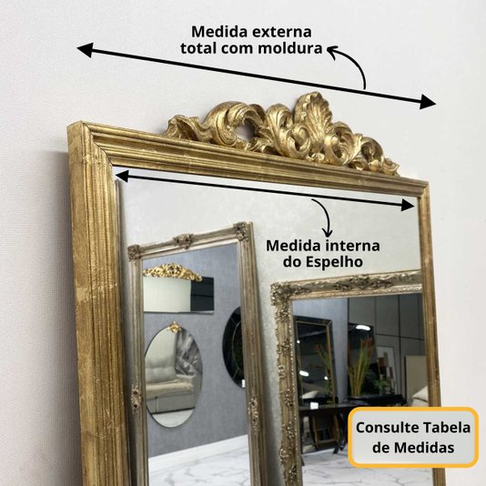 Espelho Clássico com Moldura em Madeira Dourada Folheada à Mão: Elegância e Luxo