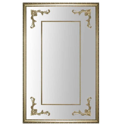 Espelho Clássico com Moldura Prata e Apliques Folheados 130x210 cm