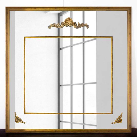 Espelho Clássico Decorativo com Moldura e Apliques Dourados 130x130 cm para Lavabo