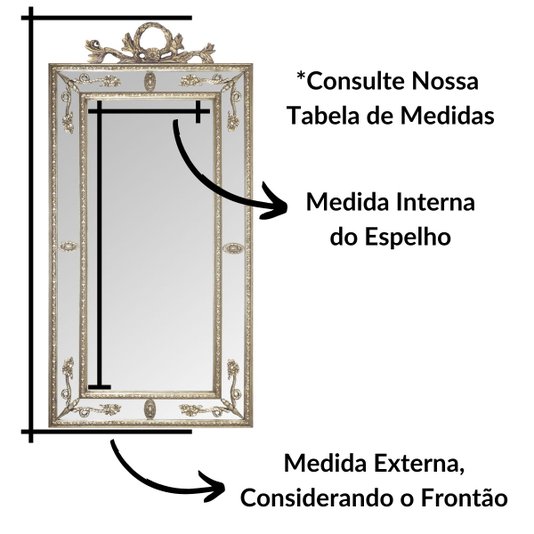 Espelho Clássico Decorativo Royale com Moldura e Apliques Folheados em Prata