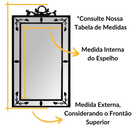 Espelho Clássico Decorativo com Moldura Preta Fosca Acetinada