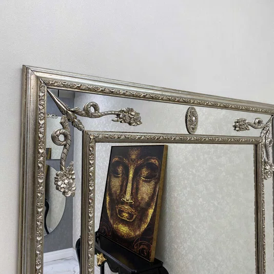 Espelho Clássico Decorativo Royale com Moldura e Apliques Folheados em Prata 120x200 CM