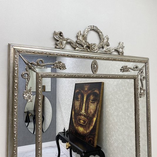 Espelho Clássico Decorativo Royale com Moldura e Apliques Folheados em Prata 120x220 cm