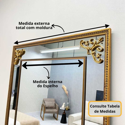 Espelho Clássico Sophistiqué Dourado com Apliques Folheados - Elegância e Sofisticação