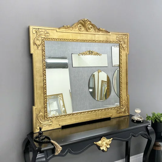 Espelho Clássico Imperiale Folheado à Mão Dourado Envelhecido 130x120CM