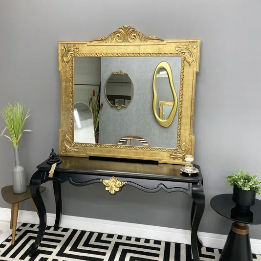Espelho Clássico Imperiale Folheado à Mão Dourado Envelhecido 130x120CM