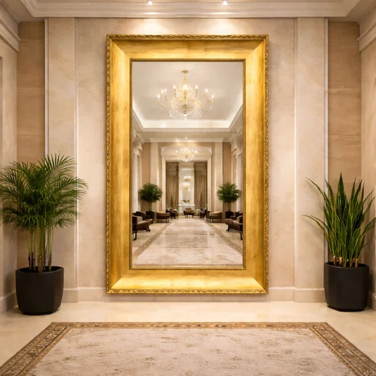 Espelho Clássico Imperium Dourado Folheado a Mão Luxo e Exclusividade 150x250 CM