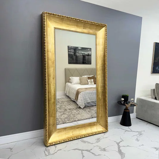 Espelho Clássico Imperium Dourado Folheado a Mão Luxo e Exclusividade 150x250 CM