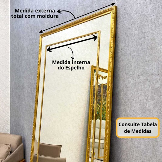 Espelho Clássico Essential com Moldura Dourada Gravada e Folheada à Mão com Folha Ouro