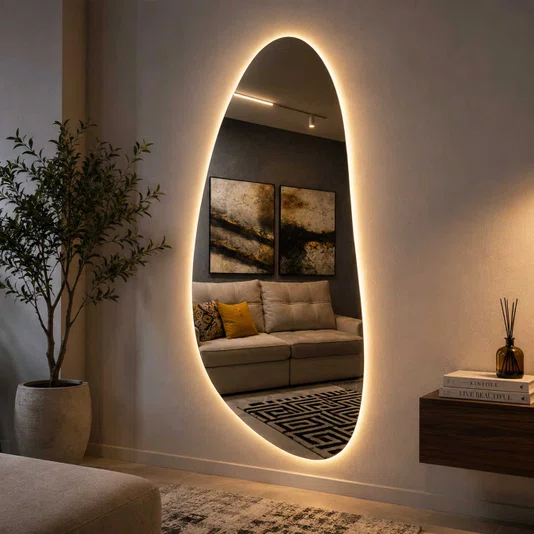 Espelho com Led Formato Orgânico Borda Infinita em Base de MDF